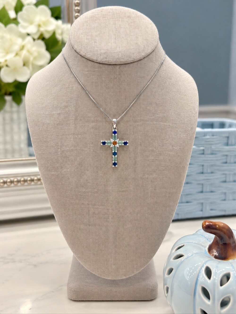 JTV Multicolor Kyanite Sterling Silver Cross Necklace 💙💚🧡